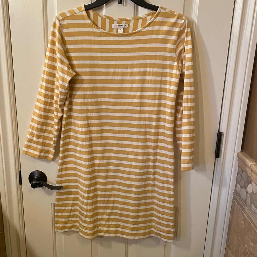 Quarter Sleeve Striped Yellow Casual Dress